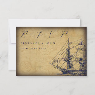 Hochzeit eines Vintagen Kartenschiffs RSVP Karte