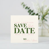 Hochzeit einfach und modern grün und rosa save the date (Stehend Vorderseite)