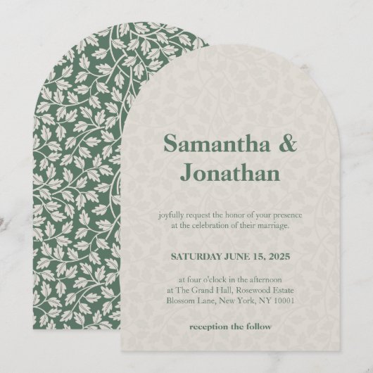 Hochzeit Einfache Florale Smaragdgrün Einladung (Vorne/Hinten)