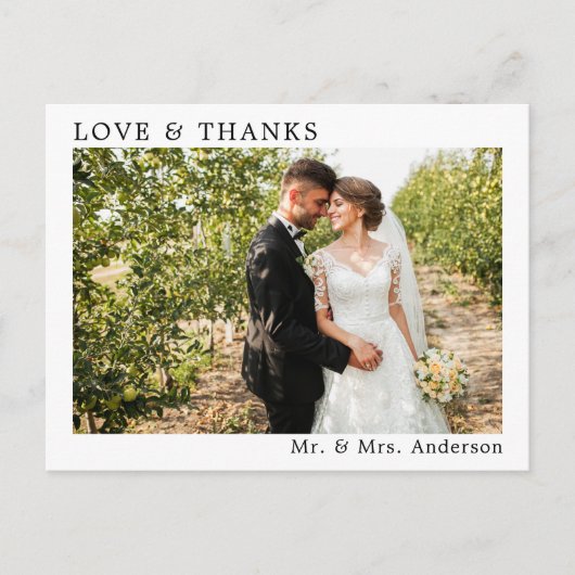 Hochzeit Einfache Minimalistische Liebe und dank M Postkarte (Vorderseite)