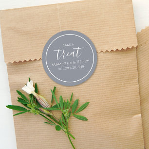 Hochzeit Einfache Staubblaue Kalligrafie-Schriftzu Runder Aufkleber