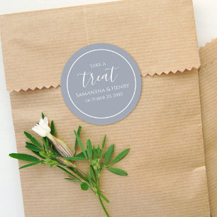 Hochzeit Einfache Verstaubte Blaue Kalligrafie Sch Runder Aufkleber