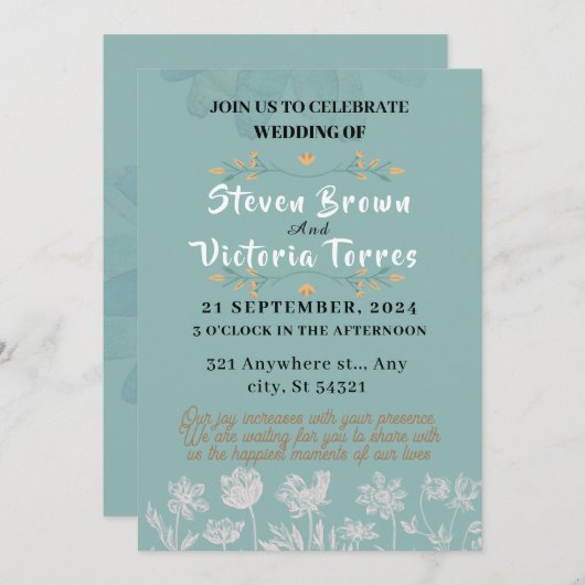 Hochzeit Einfache, weiße Blume, Aquarell Einladung (Vorne/Hinten)