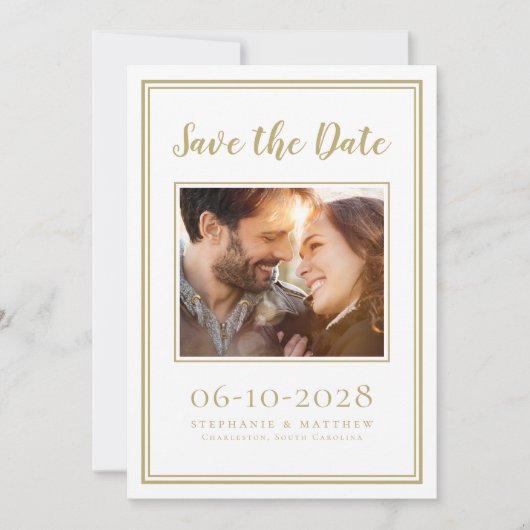 Hochzeit Einfaches Foto Verlobung Modernes Gold Save The Date (Vorderseite)