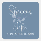 Hochzeit Einfaches Minimalistisch blaues Blumenmus Quadratischer Aufkleber (Vorderseite)