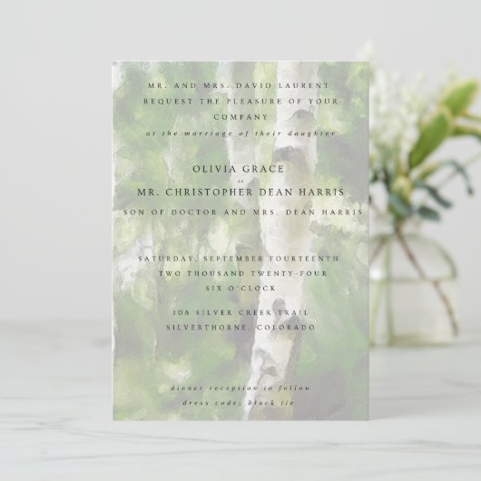 Hochzeit Einladung Aspen Tree Design (Stehend Vorderseite)