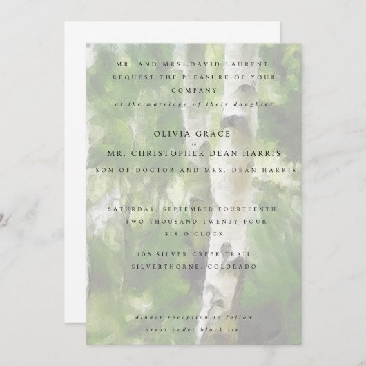 Hochzeit Einladung Aspen Tree Design (Vorne/Hinten)