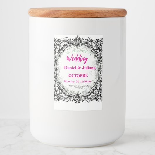 Hochzeit, Einladung, Blumen, rosa, elegant, romant Lebensmitteletikett (Vorderseite)