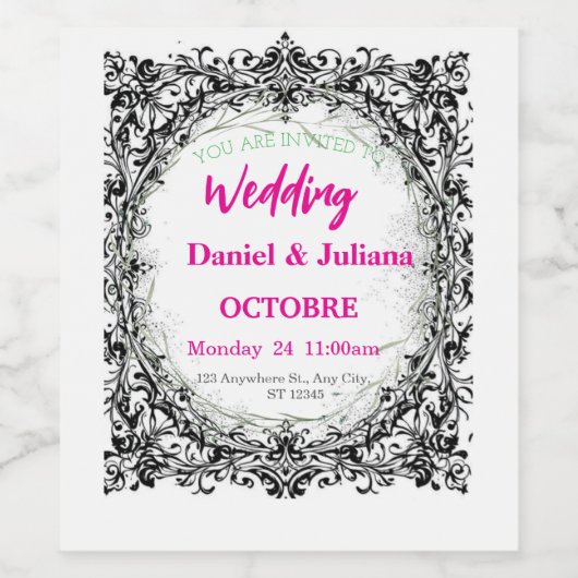 Hochzeit, Einladung, Blumen, rosa, elegant, romant Weinetikett (Einzelnes Label)