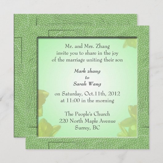 Hochzeit, Einladung der Eltern von Groom (Vorne/Hinten)