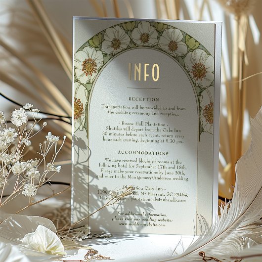 Hochzeit Einlegen INFO Card Vintag Jugendstil Much Folieneinladung