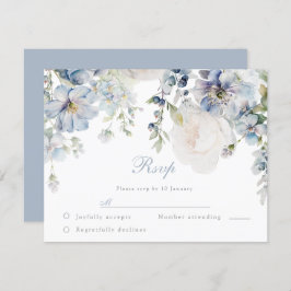 Hochzeit Elegance Dusty Blue & White Floral Weddin RSVP Karte