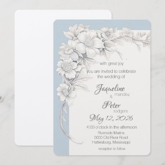 Hochzeit Elegance Flat Wedding Einladung (Vorne/Hinten)