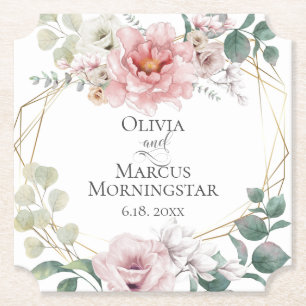 Hochzeit Elegant Baby Pink Peony Blume Untersetzer