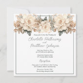 Hochzeit Elegant Bold Floral Cream Taupe Einladung (Vorderseite)