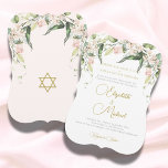 Hochzeit Elegant Chuppah Rose Grünen Jüdisch Einladung<br><div class="desc">Mit unserer atemberaubenden, maßgeschneiderten Einladung zum Hochzeitsfest mit einem wunderschönen Bouquet in rosa Farbtönen und üppigem Blattwerk verkünden Sie einen ganz besonderen Tag im Stil. Die sanften Grüntöne und Pinks schaffen einen reizvollen Bogen über den Details der Veranstaltung, während der elegante Star of David die Rückseite der Karte abhebt. Personalisieren...</div>