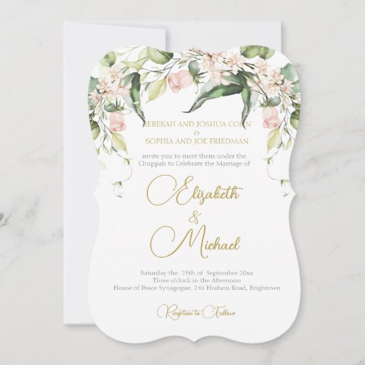 Hochzeit Elegant Chuppah Rose Grünen Jüdisch Einladung (Vorderseite)