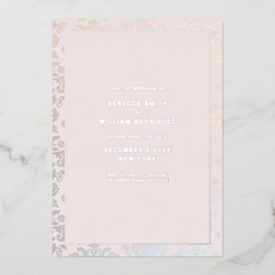 Hochzeit Elegant Damast Silber Creme Save The Date Folieneinladung