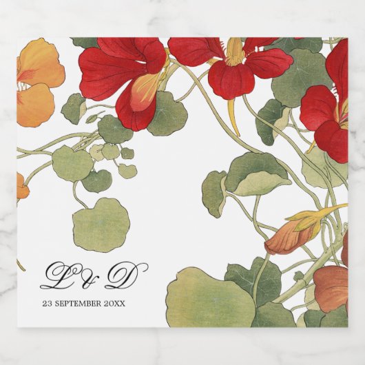 Hochzeit Elegant Floral Orange Custom Schaumweinetikett (Einzelnes Label)