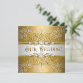 Hochzeit Elegant Gold Silver Lace Diamond Einladung (Stehend Vorderseite)