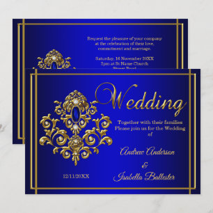 Hochzeit Elegant Königlich Blau Gold Schmuck Einladung