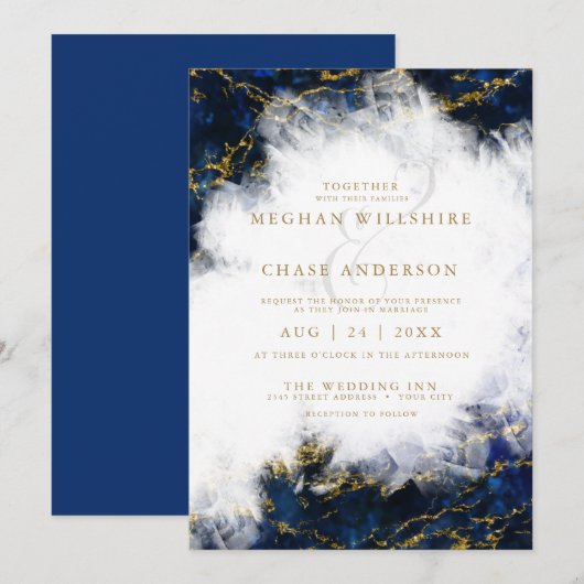 Hochzeit | Elegant Lapis Lazuli Crystal Geode Einladung (Vorne/Hinten)