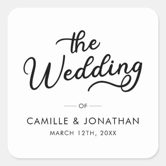 Hochzeit Elegant Minimal Quadratischer Aufkleber (Vorderseite)