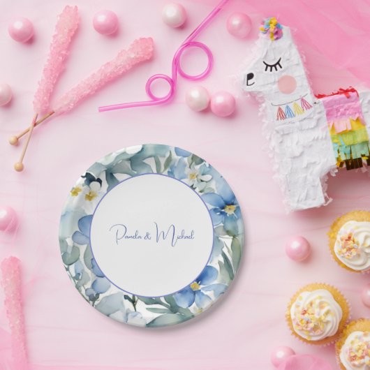 Hochzeit Elegant Minimalistisch Classical Blue Flo Pappteller (Party)