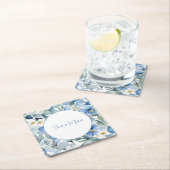 Hochzeit Elegant Minimalistisch Classical Blue Flo Rechteckiger Pappuntersetzer (Vor Ort)