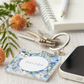 Hochzeit Elegant Minimalistisch Classical Blue Flo Schlüsselanhänger (Vorderseite rechts)