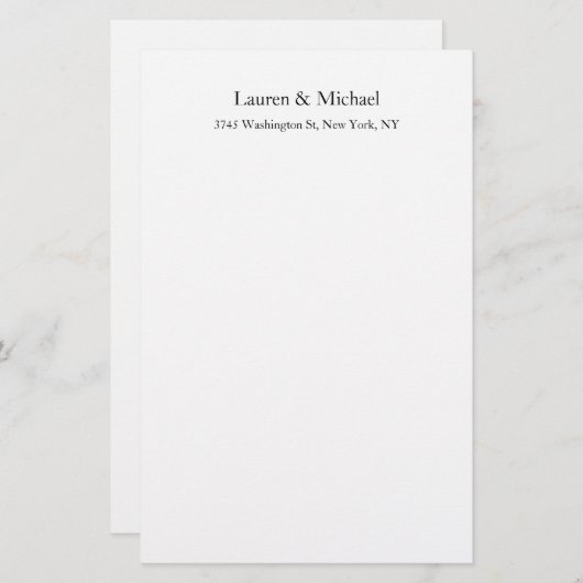 Hochzeit Elegant Minimalistisch klassisch Schwarz- Briefpapier (Vorne/Hinten)