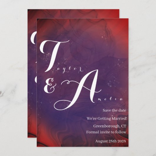 Hochzeit Elegant Monogram Lila Red Save The Date (Vorne/Hinten)