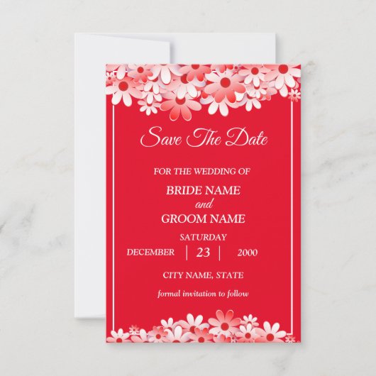 Hochzeit Elegant Rot Weiß Floral Save The Date (Vorderseite)