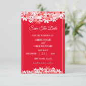 Hochzeit Elegant Rot Weiß Floral Save The Date (Stehend Vorderseite)
