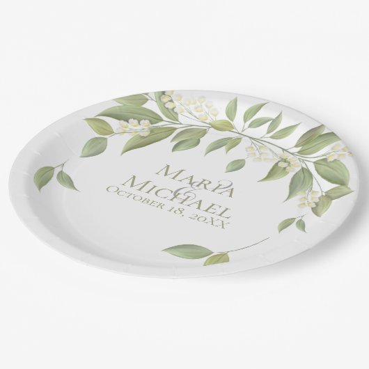 Hochzeit Elegant rustikale Eukalyptus Botanisch Pappteller (Schrägansicht)