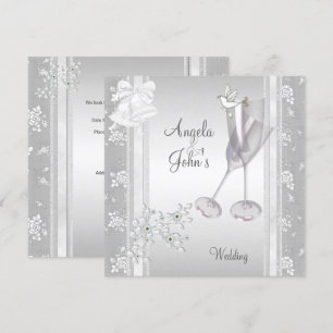 Hochzeit Elegant Silber Weiß Spitze Floral Einladung