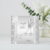Hochzeit Elegant Silver Lace Floral Einladung (Stehend Vorderseite)