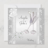 Hochzeit Elegant Silver Lace Floral Einladung (Vorderseite)