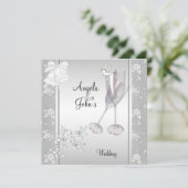 Hochzeit Elegant Silver Lace Floral Einladung (Stehend Vorderseite)
