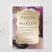 Hochzeit | Elegante Gold Cassis Plum Pinselstriche Einladung (Vorderseite)