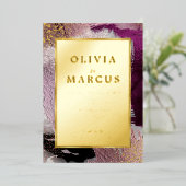 HOCHZEIT | Elegante Gold Cassis Plum Pinselstriche Folieneinladung (Stehend vorne)