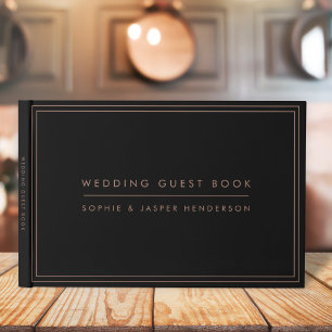 Hochzeit Elegante Imitate Rose Gold und Schwarz Gästebuch
