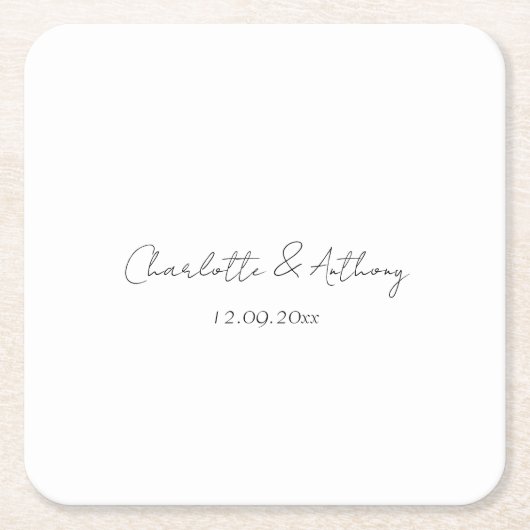 Hochzeit Elegante Kalligrafie Kreativ Schwarz-weiß Rechteckiger Pappuntersetzer (Vorderseite)