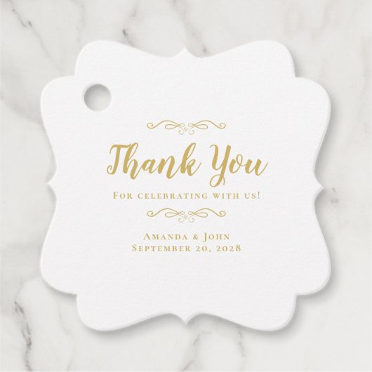 Hochzeit Elegante Kalligraphie Danke Gold White Geschenkanhänger (Vorderseite)