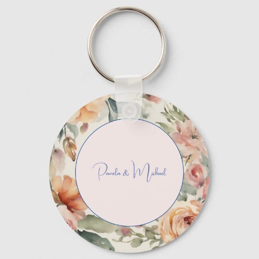 Hochzeit Elegante Minimalistische klassische Flora Schlüsselanhänger (Vorderseite)