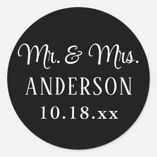 Hochzeit Elegante moderne Typografie Mr. und Mrs. Runder Aufkleber (Vorderseite)