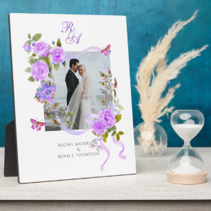 Hochzeit Elegante Rose Ribbon Lila Plaque Fotoplatte