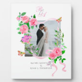 Hochzeit Elegante Rose Ribbon Pink Plaque Fotoplatte (Vorderseite)