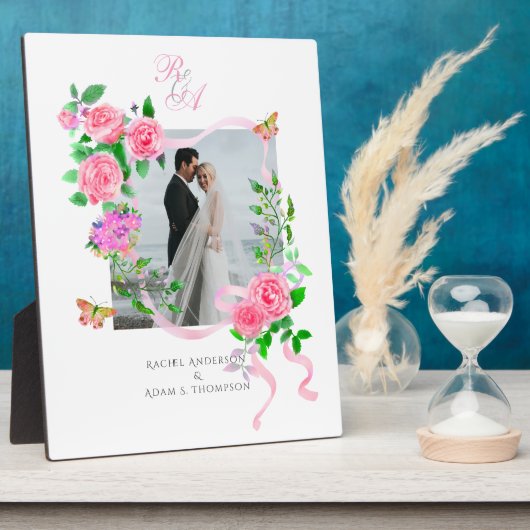 Hochzeit Elegante Rose Ribbon Pink Plaque Fotoplatte (Seite)