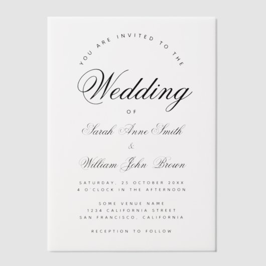 Hochzeit Elegante Schrift Kalligrafie Transparent  Pergament Einladungen (Vorderseite)